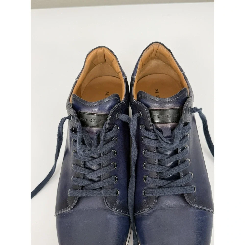 Mezlan Mens 12 M Navy Leather Low Top Sneakers Casual Dress Shoes Made In Spain